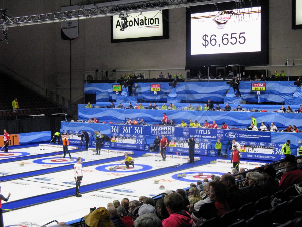 Teams compete during the 2018 World Men's Curling Championship at the Orleans Arena in Las Vegas, Nev., on April 3, 2018. (Ryan Olson, Standard-Examiner)